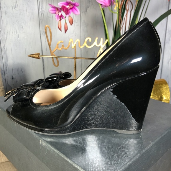 Prada Black Patent Leather PeepToe Wedge Pumps 8.5 - Picture 8 of 8